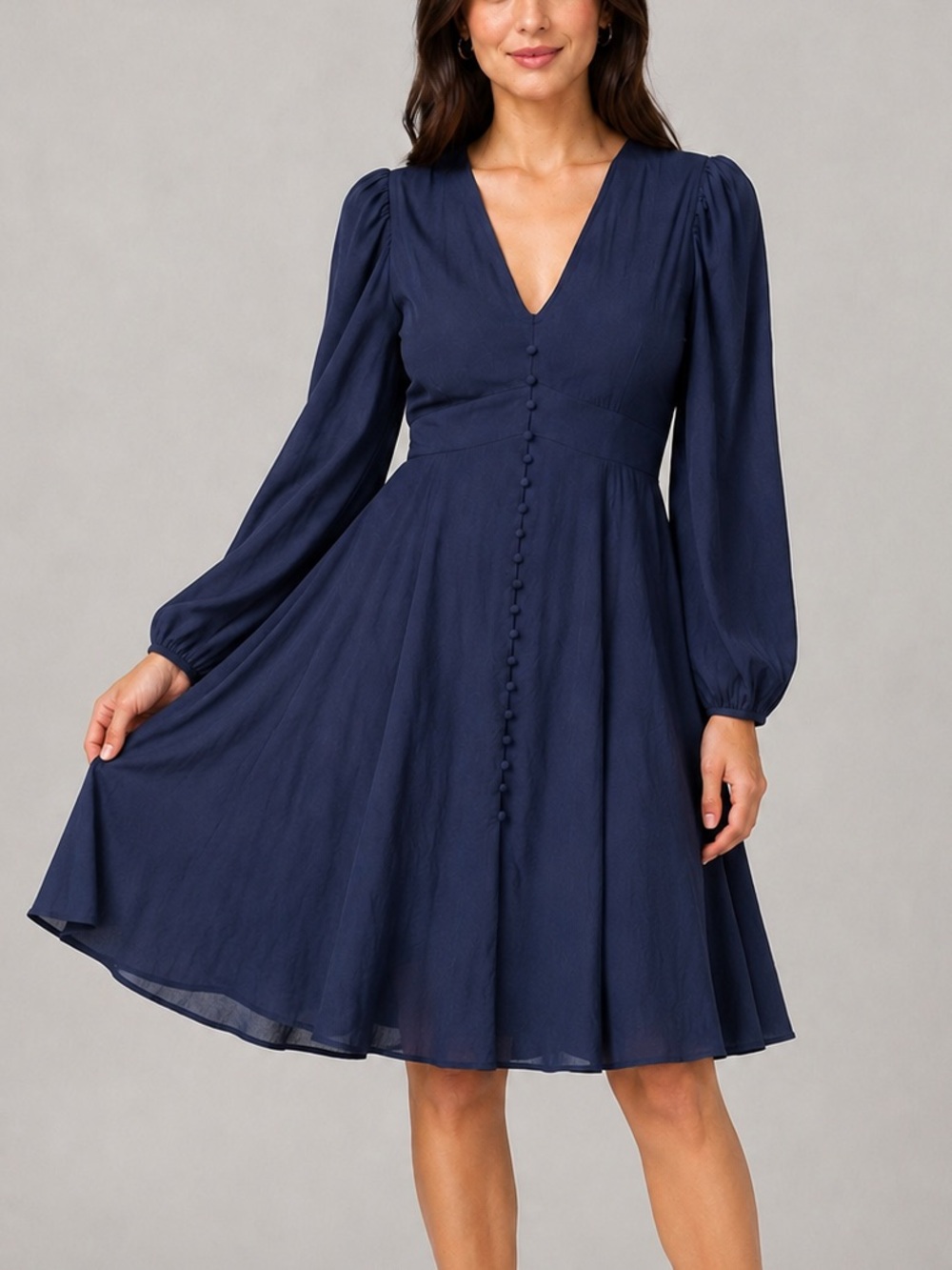🆕🫐⭐️ 1.STATE Navy Blue Midi Dress Size 4 Flowy Work Casual Long Sleeve Business